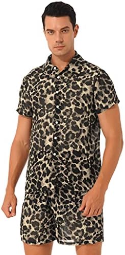 TSSOE muškarci 2 komada odjeća za ljeto Moderan Leopard tiskani Ležerne prilike Havajske majice Majice Kratke hlače