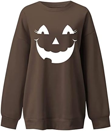 Narhbrg bundeve lica tunika tunika za žene Halloween Crewneck majica - uverzionirani dugih rukava s labavim pulovernim bluzom