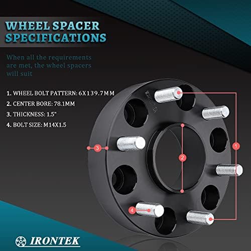 IRONTEK 1.5'' 6x139.7mm Wheel Spacers for Chevy GMC for 99-21 Silverado 1500/Cadillac Escalade, 01-21 Tahoe, for GMC Sierra 1500/Yukon XL Hubcentric Spacer Adapters