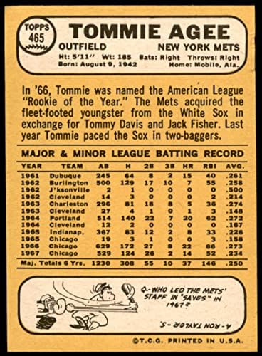 1968 TOPPS 465 Tommie agee New York Mets VG Mets