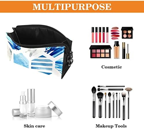 Tbouobt kozmetičke torbe, futrola za šminkanje, vreća za šminke za toaletne potrepštine, moderne geometrijske pruge Plavo palmi lišće