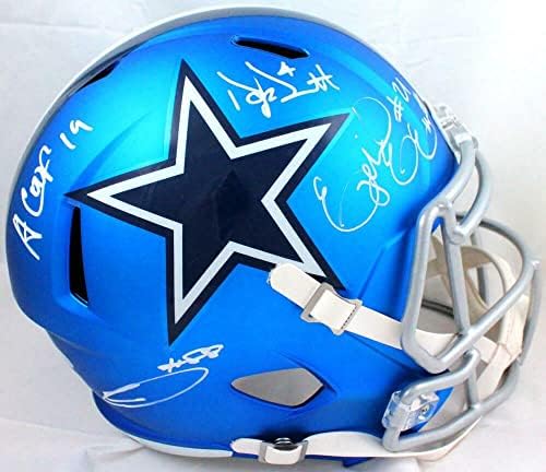 Prescott, Cooper, Elliott, Lamb potpisao kauboje F / S Blaze Helmet - BAW/fanatici-autograme NFL Helmets