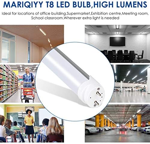 MARIQIY 4ft LED T8 cijevno svjetlo,18w 2350lm, 5500-6000K, T8t10t12 zamjena fluorescentnih sijalica, kompatibilne sa balastom ili