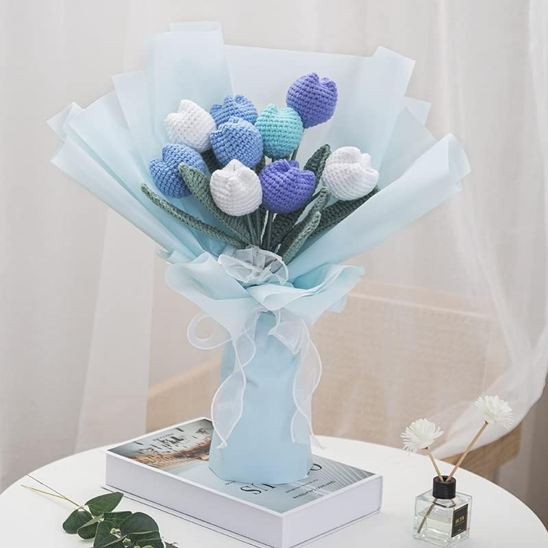 Uxzdx CUJUX DIY komplet komplet materijala za kukičanje pređe plavi buket tulipana ručno rađeni Set sačuvani cvijet vjenčani poklon Kućni dekor