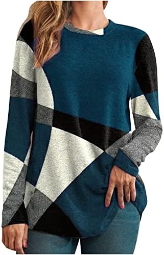 NOKMOPO ženski dugi rukav na vrhu ženske tanke geometrijske dugih rukava sa labavim pulovernim majicama
