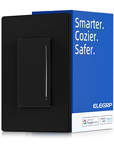 ELEGRP Smart Dimmer Stick Switch DPR10, Podešavanje jednog pola, 2.4GHz Wi-Fi dodirnite Dimmer kompatibilan sa Alexa i Google Asistent, potrebna je neutralna žica, ul i FCC, crni, crni, crni, 1 paket