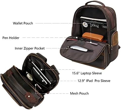 Ubant kožni ruksak za muškarce, 15.6 ruksak za laptop veliki kapacitet Vintage casual putnički poslovni posao Računalni torba na otvorenom paketa za vikend