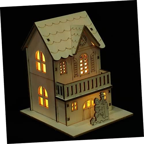 Toyvian 3kom Božić kabina rođenje ukrasi desktop dekor Woodsy dekor Drvo Holiday ukrasi Božić drvena kuća Mini LED svjetlosni kuća svjetlosni kuća dekori drvo kuća Ornament