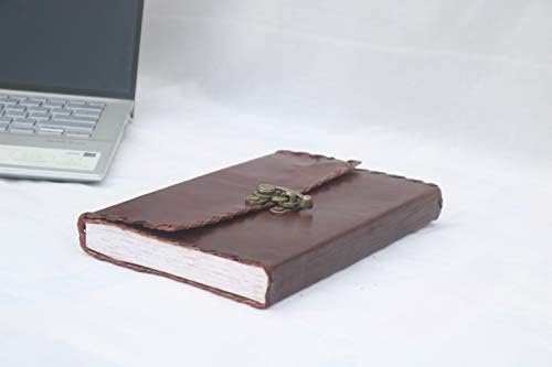Kožna časopis Ručno rađena pisanje notebook 9 x 5,5 inča neoštenjenog papira, smeđa antikva kožna vezana dnevna dnevnik Notepad za