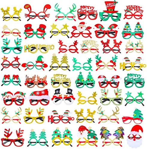 48 kom Božić naočare Glitter slatka Božić naočare okviri naočare Holiday naočare Funny kostim naočare za djecu odrasle Holiday Božić