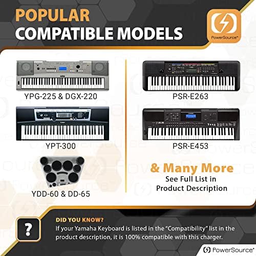 PowerSource ul Navedeni 12V DC Adapter za Yamaha PSR-F51 pa, PSR, YPG, DGX, YPT i EZ digitalni klavir & prenosiva tastatura PA-1 PA-3 PA-4 pa-6 pa-130 PA-150 pa-40 PA-3b PA-3C pa-5D napajanje