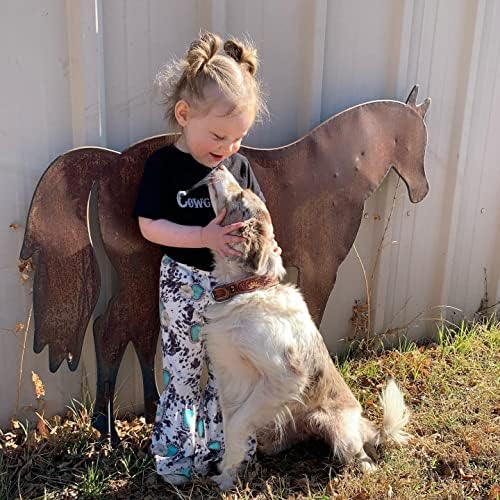 Hnyenmcko Toddler Western Baby Girl Odjeća Bell donje odjeće Slovo rukava na vrhu krave ispise hlače kaubojne odjeće