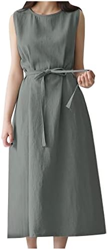 Lmdudan haljine za žene 2023 modna čvrsta pamučna posteljina Maxi haljina Letnja okrugla vrata bez rukava labave ljuljačke duge haljine