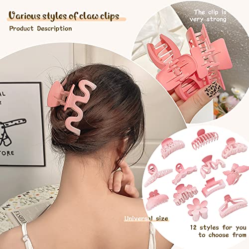 12 PCS Hair Clips - Large Claw Clips for Thick Thin Hair - Multi-style Hair Claw Clips - Nonslip Big Hair Clips for Women Girls - Perfect Jaw Hair Accessories