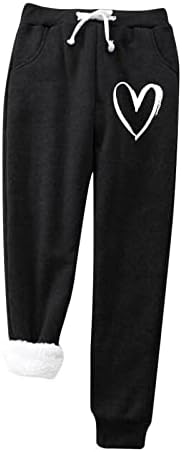 ZDDO pantalone od flisa za žene Sherpa obložene duksere zimske toplije atletičke jogger srce tiskane ugodne termalne hlače