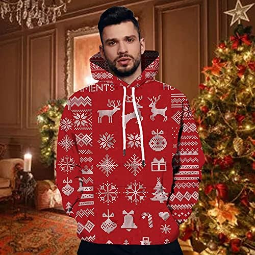 ZDDO božićne dukseve za mens, 3D Xmas Reindeer SnowFlake Print pulover Crtele Ležerne duksere sa kapuljačom