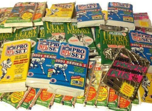100 vintage fudbalskih kartona u starim zaptivenim voskom paketima - savršeno za kolektore - bejzbol kartice