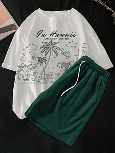 FIOXA Dvije komadne odjeće za muškarce Muškarci Palm Tree & Slogan Graphic TEE i kratke hlače