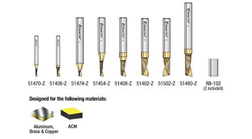 Amana alat AMS-160-Z 8-Pc CNC aluminijumsko sečenje SC Spiral O flauta ZrN premazana kolekcija bitova rutera
