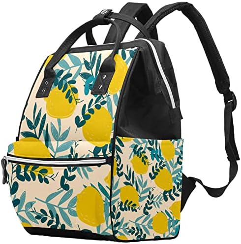 Guerotkr Travel Backpack, Bag za peleni, Ruksak Pelenerine, žuti limun plavi listovi uzorak