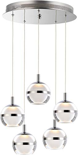 ET2 E24595-93PC Swank Metal Band sa akrilnom/mat Orb Visećom plafonskom rasvjetom, 5-Light 30 W, 6H x 15W, polirani hrom