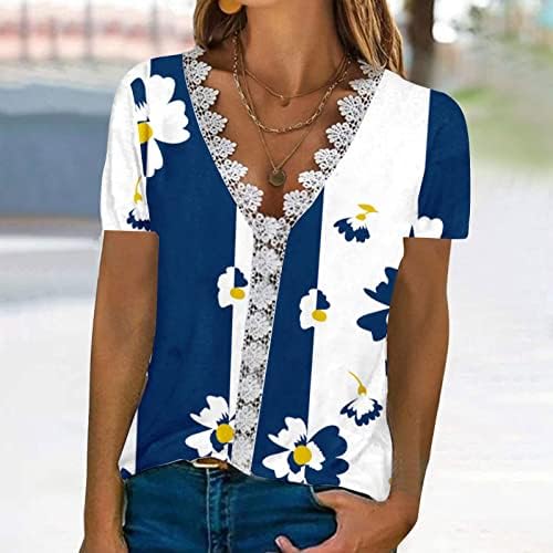 Ženske bluze i vrhovi modni čipkasti Meki tuniki vrhovi Vneck kratki rukav proljeće Tshirts Floral Butterfly Pullover bluze