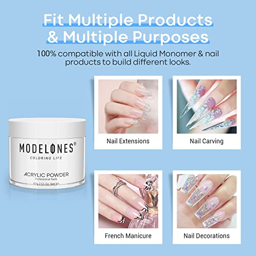 Modelones Acrylic Powder, 2.12 oz Clear Acrylic Powder profesionalni akrilni puder za nokte za ekstenziju noktiju francuski Nail Art