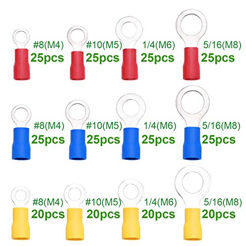 Smseace 280pcs viljuškar 8, 10,1 / 4,5 / 16 O-tipa izolirani prsten električni klipni terminal + smseace 150pcs ženski / muški