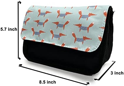 Lunadljiva lisica za olovku, crtani šuma životinja Bowtie, olovka tkanina s dvostrukim zatvaračem, 8,5 x 5,5, blijedo plava narančasta