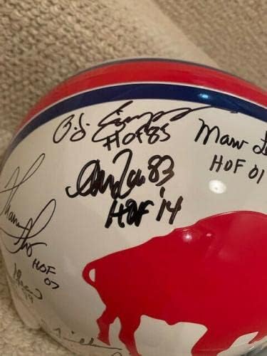 Buffalo Bills Bela kaciga pune veličine potpisana od strane 9 Oj+kelly+reed+thurman+Levy-autographed NFL Helmets