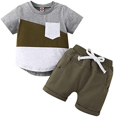 Rommioluya Baby Boy Summer Odjeća BojaBlock Majica i majica Striped Hotsas Postavite novorođenčad Dječak ljetna odjeća