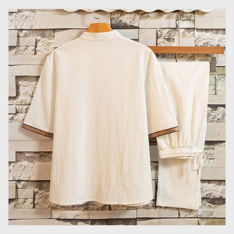 N / A ljetna Ležerna kratka rukava Muška pamučna lanena košulja u kineskom stilu + Set pantalona muški Tshirt trenerka Odjeća