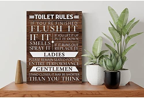 Pravila toaleta uokvirena platnena zidna Umjetnost, rustikalni otisak kupatila Slike Slike Poster 12 x 15, savršen zidni dekor za