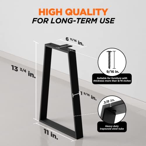 YES4All Store 16 '' Trapezoidni metalni noge - teška čelična stopala debljine 10 mm - DIY gvožđe nameštaj za stol za kavu, klupa, bočni stol, noćni ormarić, noćni organ